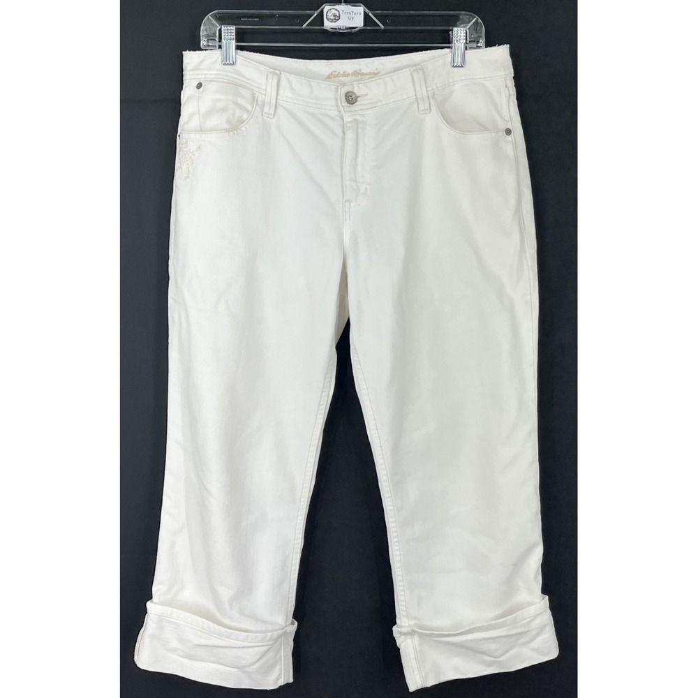 Vintage Eddie Bauer Women's White Capris Embroidered Mexico US Fabric Size 10R